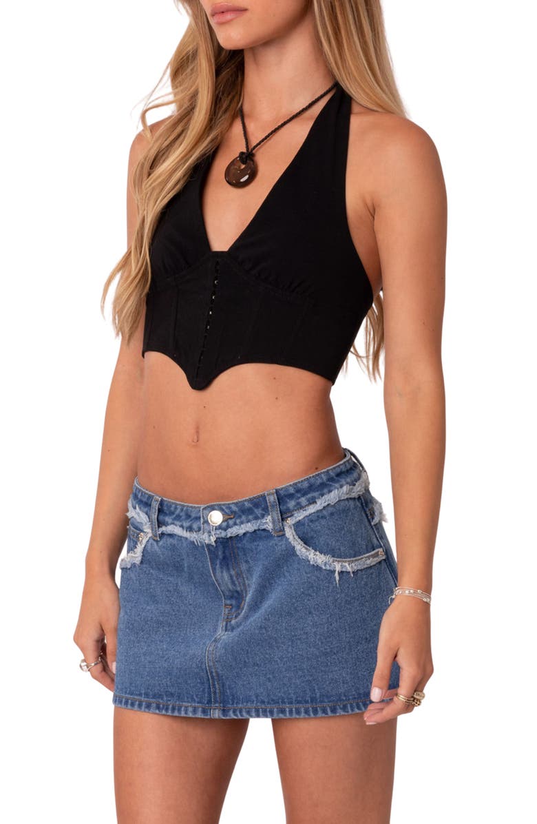 EDIKTED Delaney Crop Corset Halter Top, Alternate, color, 