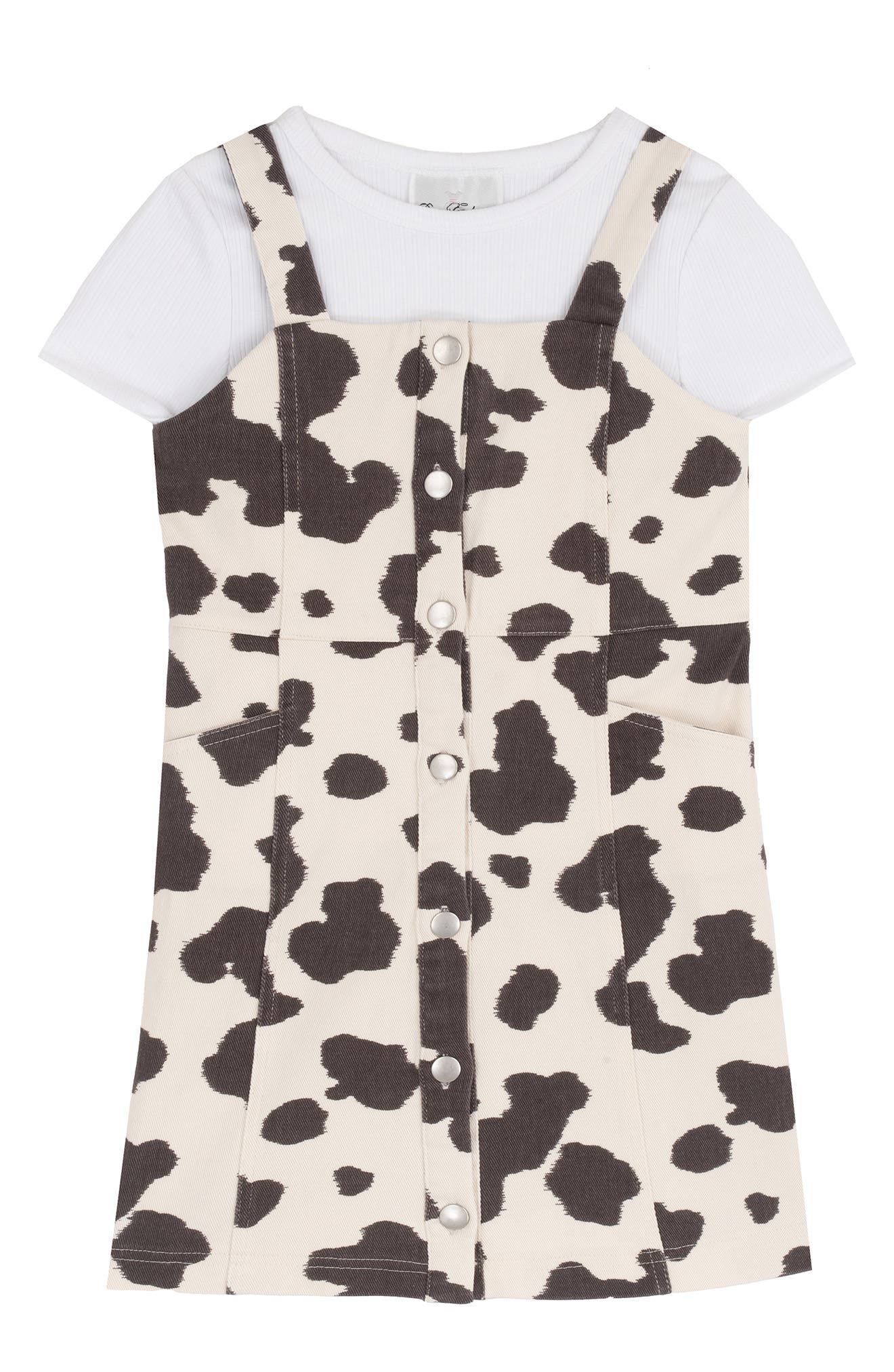 Kids' Cow Print Twill Jumper & T-Shirt Set