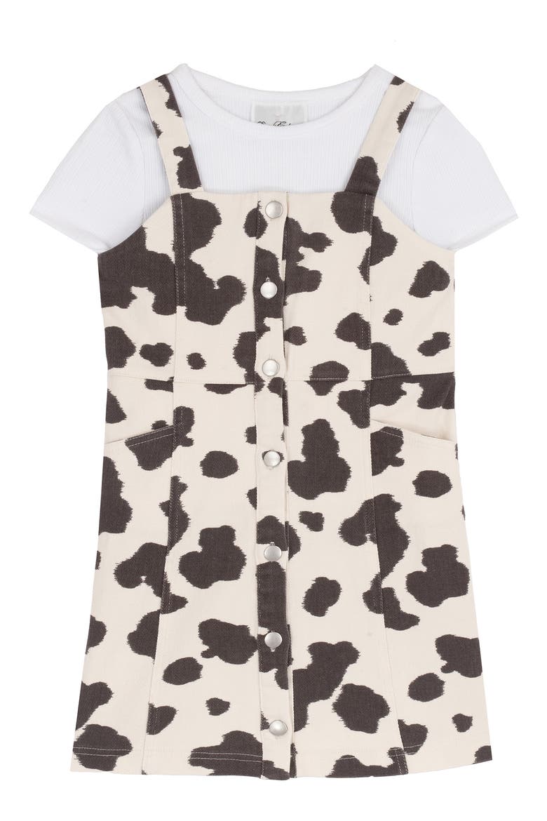 Kids' Cow Print Twill Jumper & T-Shirt Set, Main, color, BROWN