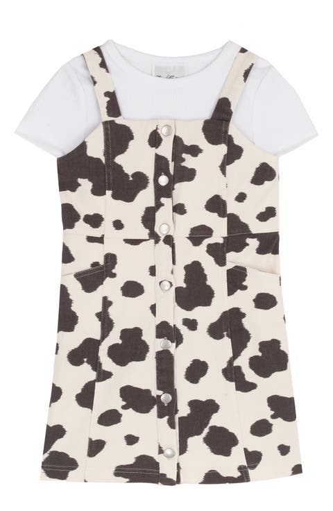 Kids' Cow Print Twill Jumper & T-Shirt Set