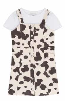 Kids' Cow Print Twill Jumper & T-Shirt Set