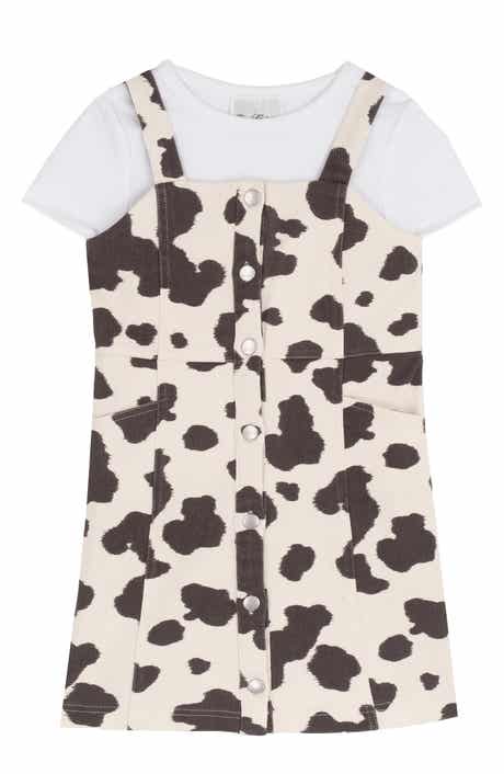 Kids' Cow Print Twill Jumper & T-Shirt Set