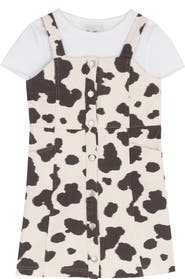 Rare Editions Kids' Cow Print Twill Jumper & T-Shirt Set
