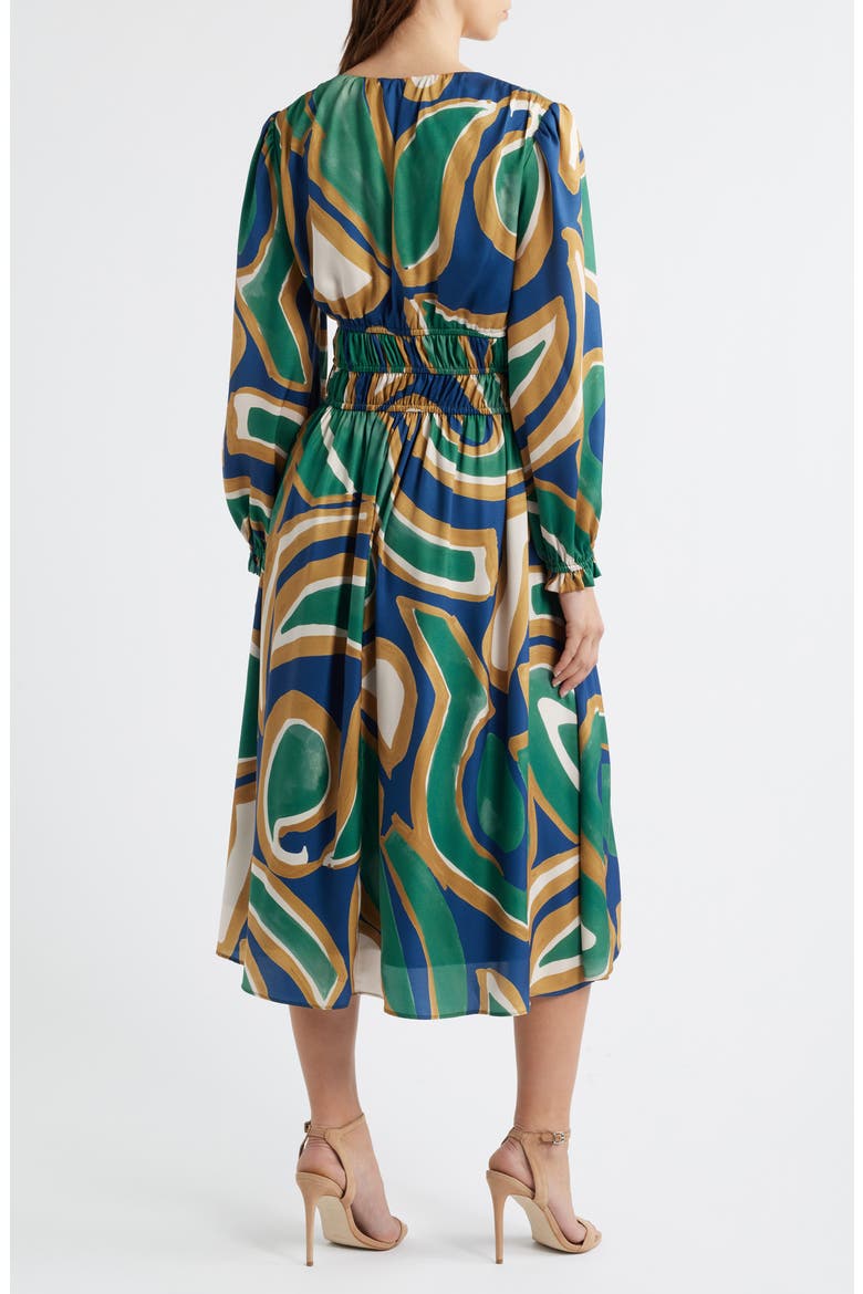 Abstract Print Long Sleeve Midi Dress, Alternate, color, GREEN MULTI