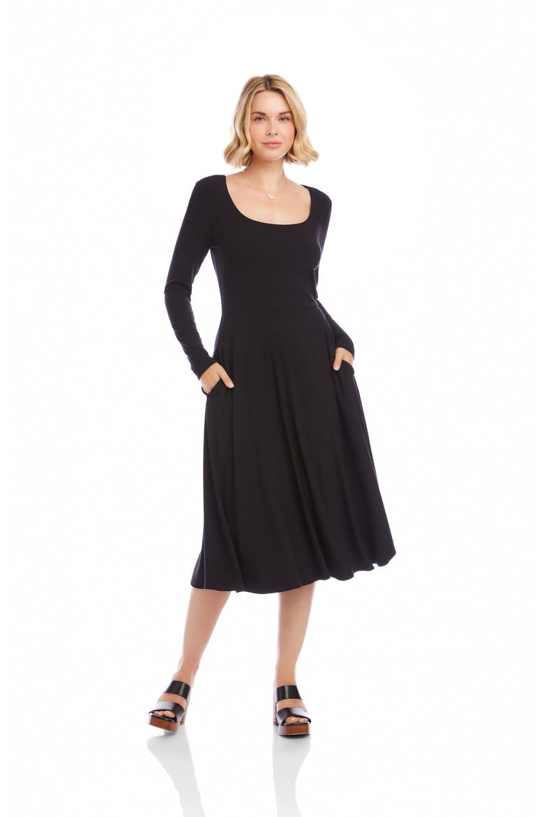 Long Sleeve Scoop Neck A-Line Jersey Dress, Alternate, color, BLACK