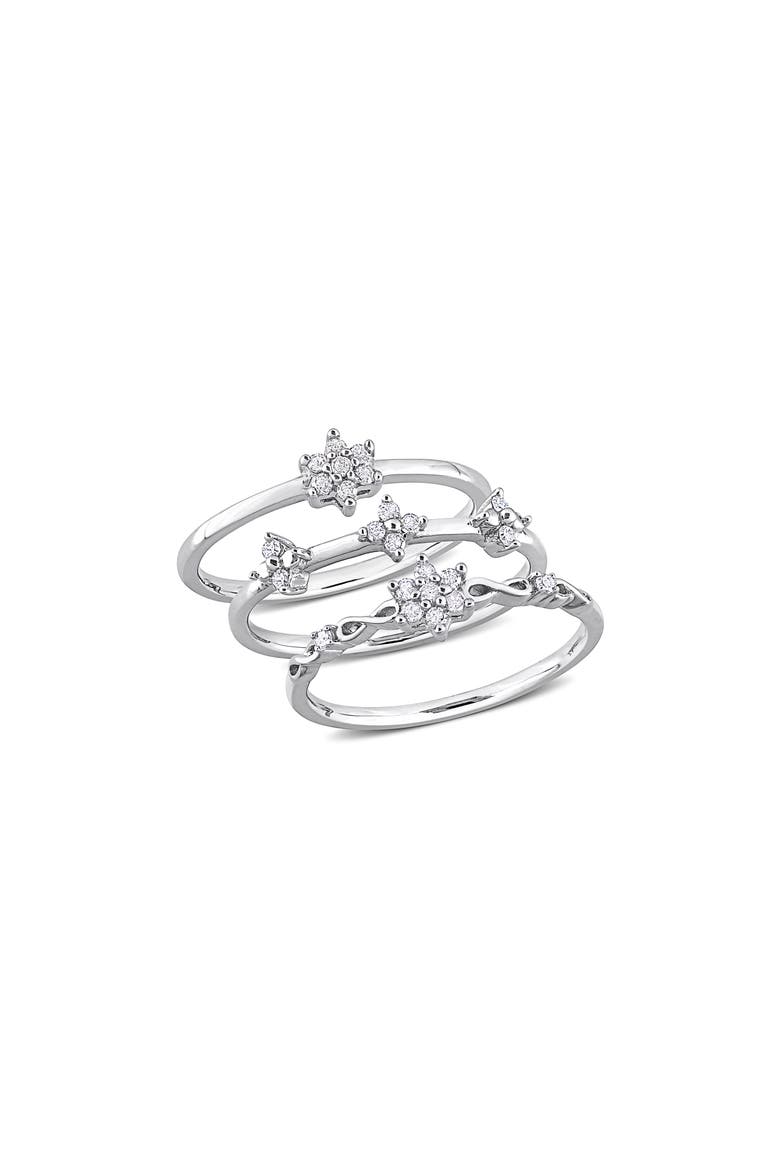 Set Of 3 Floral Diamond Rings - 0.24ct., Main, color, SILVER