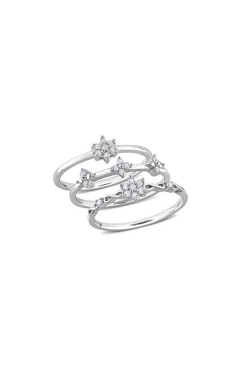 Set Of 3 Floral Diamond Rings - 0.24ct.