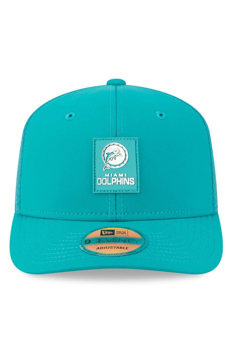 Men's New Era Aqua Miami Dolphins 2025 Sideline Throwback 9SEVENTY Trucker Adjustable Hat, Alternate, color, Aqua