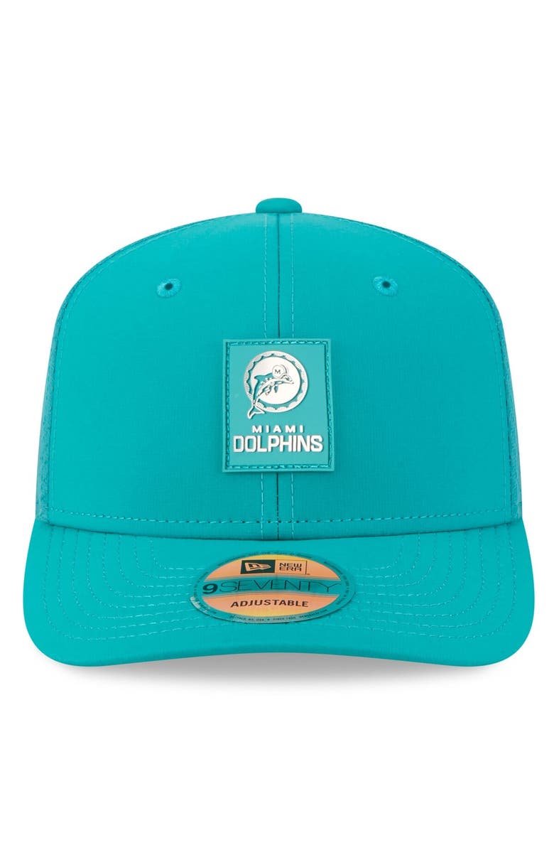 New Era Men's New Era Aqua Miami Dolphins 2025 Sideline Throwback 9SEVENTY Trucker Adjustable Hat, Alternate, color, Aqua