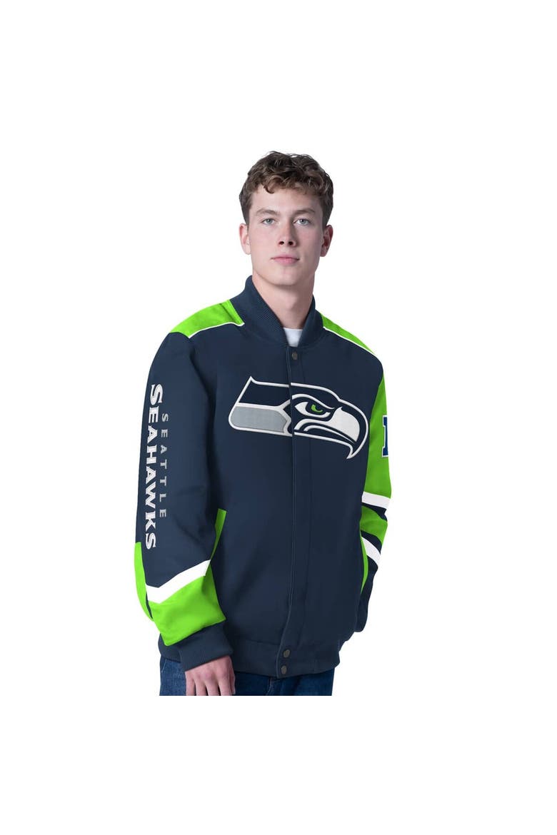 Men's G-III Sports by Carl Banks College Navy Seattle Seahawks Prime Time Full-Zip Racing Jacket, Main, color, College Navy