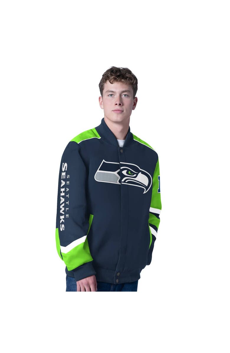G-III SPORTS BY CARL BANKS Men's G-III Sports by Carl Banks College Navy Seattle Seahawks Prime Time Full-Zip Racing Jacket, Main, color, College Navy