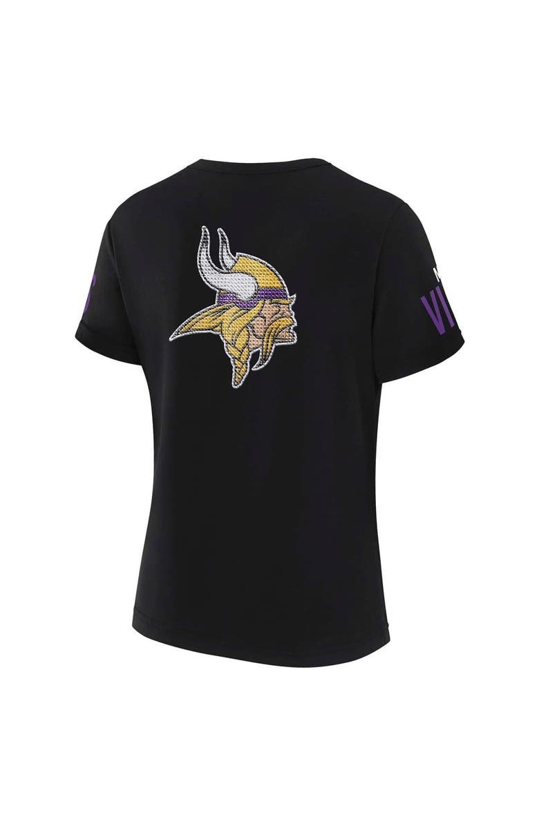 WEAR by Erin Andrews Women's WEAR by Erin Andrews x Gracie Hunt Black Minnesota Vikings Draft Me Lace-Up T-Shirt, Alternate, color, 