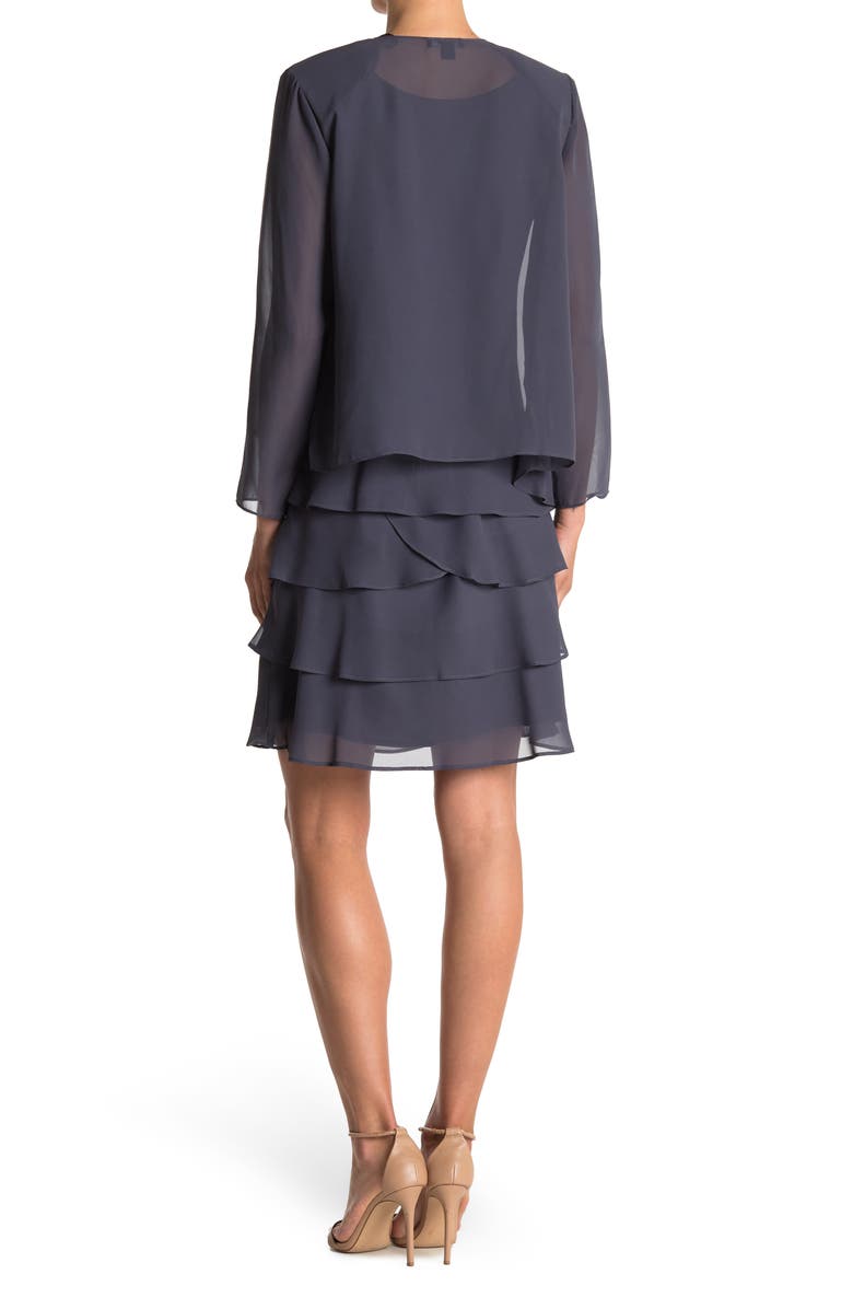 SL FASHIONS Beaded Accent Jacket & Tiered Dress 2-Piece Set, Alternate, color,