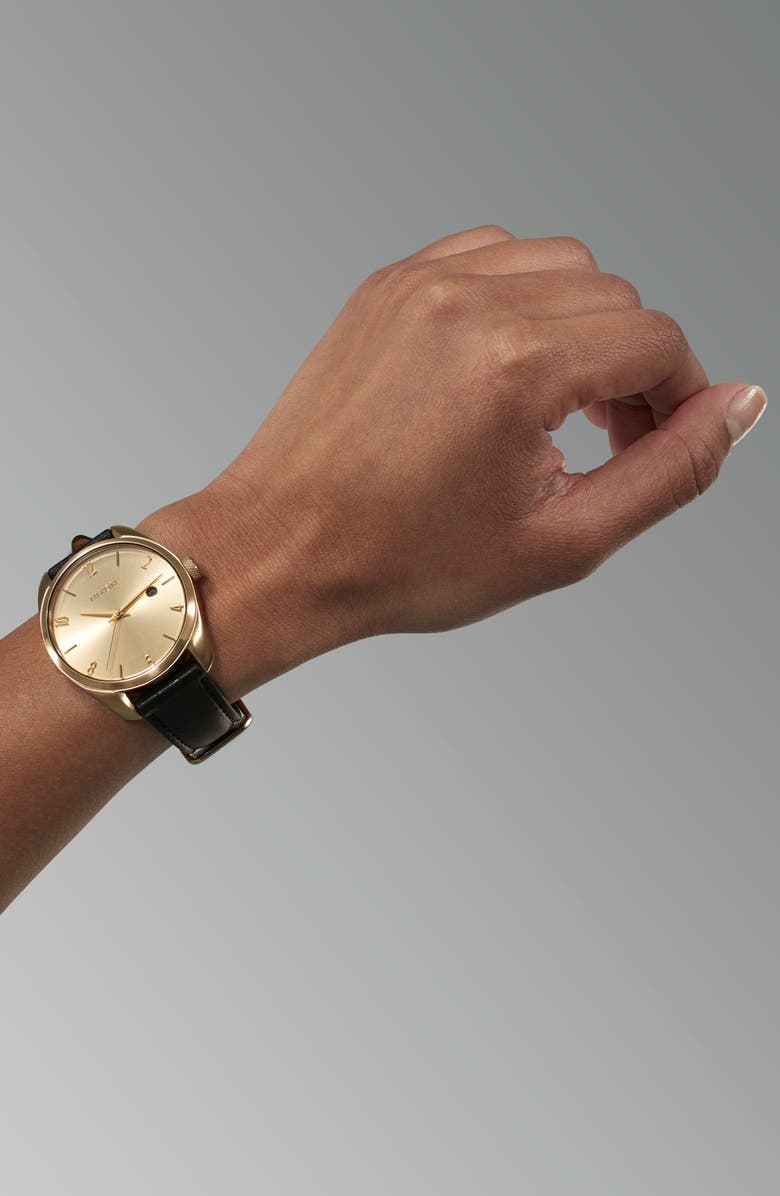 Nixon Thalia Leather Strap Watch, 38mm, Alternate, color, Light Gold / Black