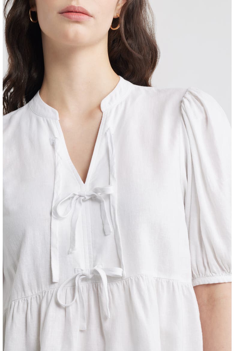 Linen Blend Tie Front Peplum Top, Alternate, color, WHITE