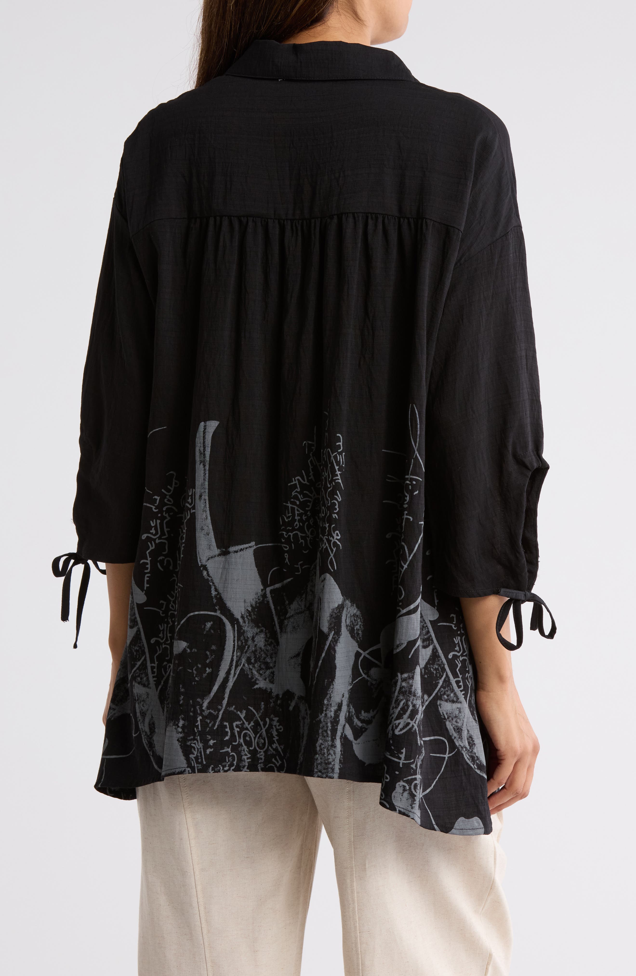 Border Print Button-Up Tunic Shirt - image 2