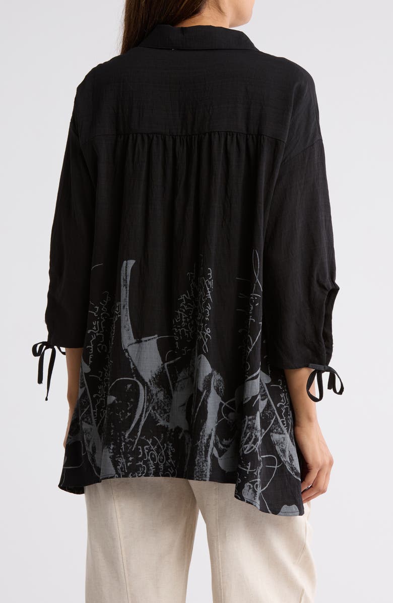 PATRIZIA LUCA Border Print Button-Up Tunic Shirt, Alternate, color, Black