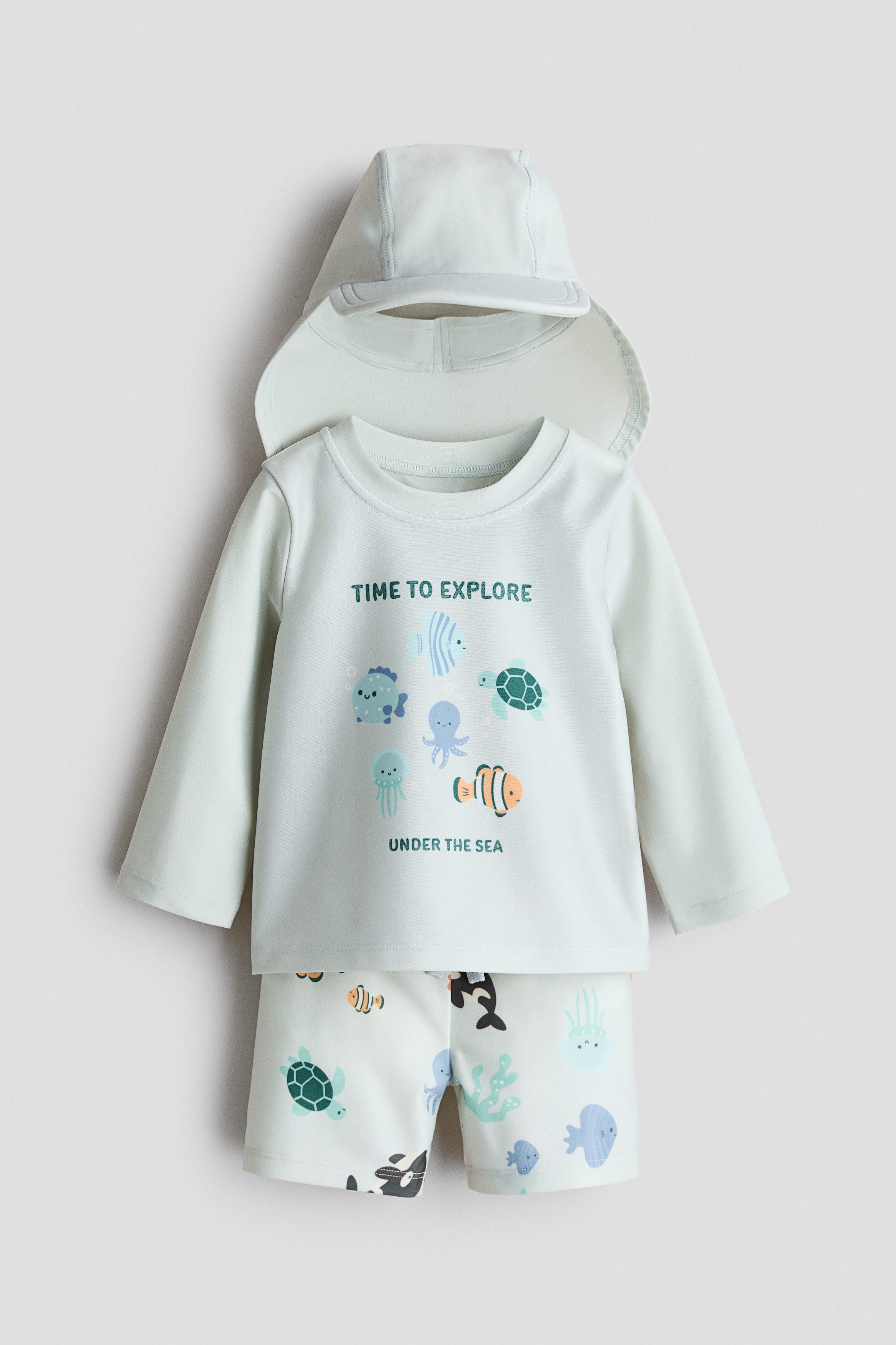 H&m Babies'  Upf 50 Sun Protection Set In Light Turquoise/marine Animals