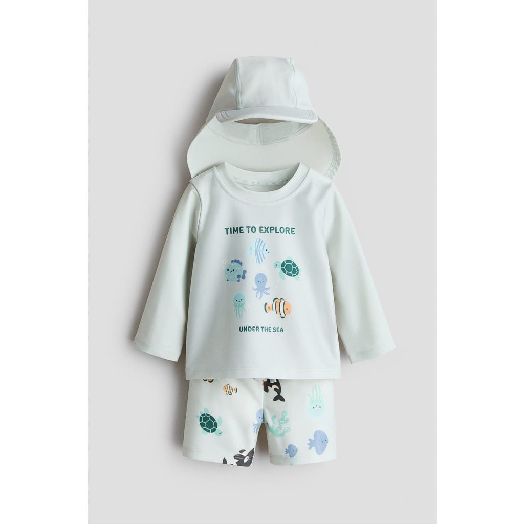H&m Babies' Upf 50 Sun Protection Set In Light Turquoise/marine Animals