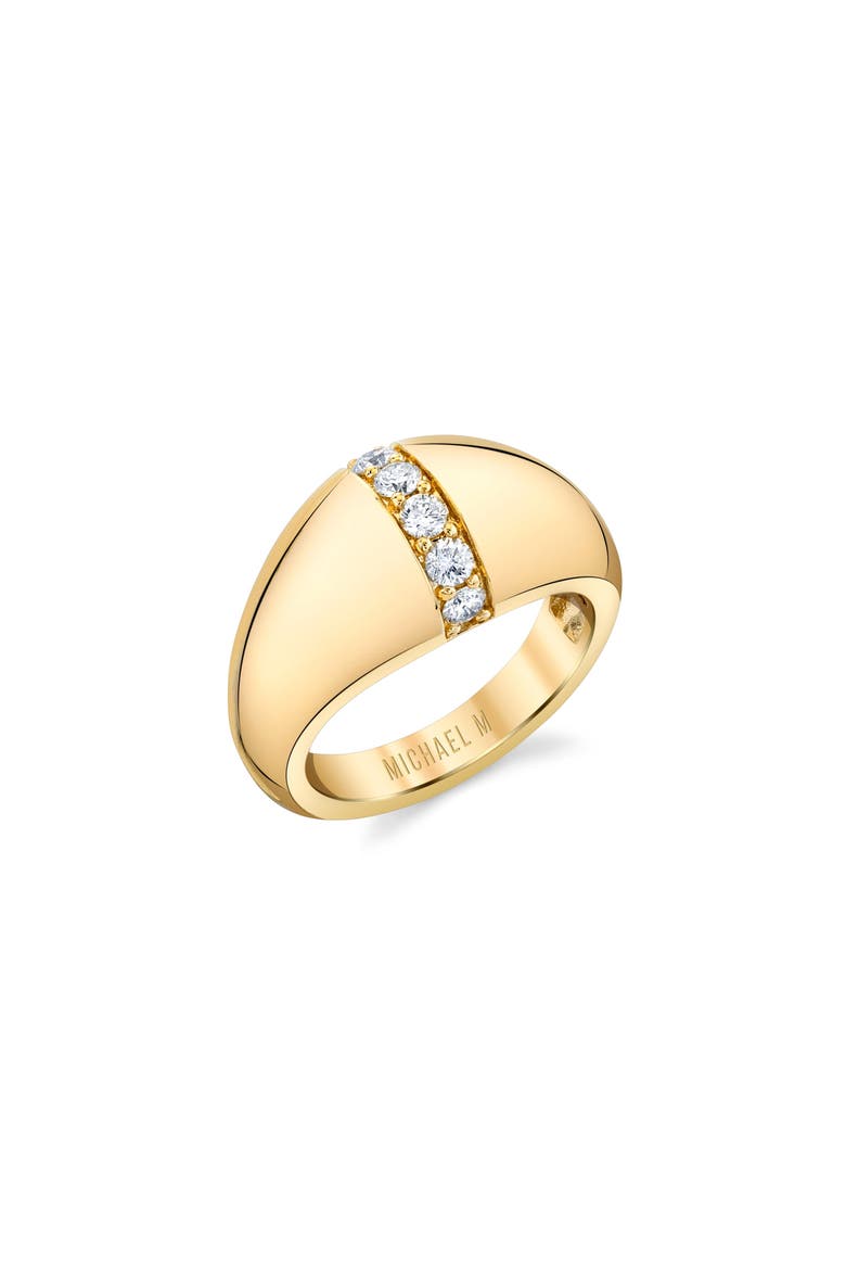 Orb Diamond Split Signet Ring, Main, color, Yellow Gold