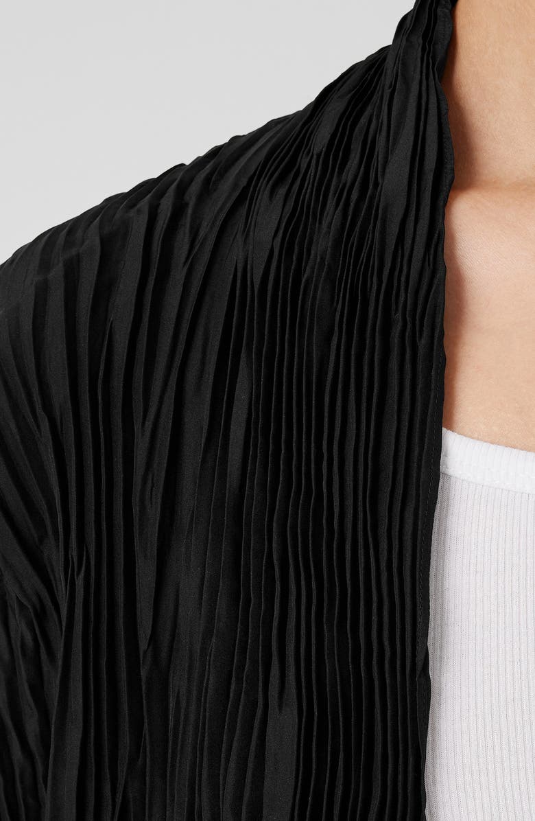 Eileen Fisher Pleated Open Front Silk Jacket, Alternate, color, Black