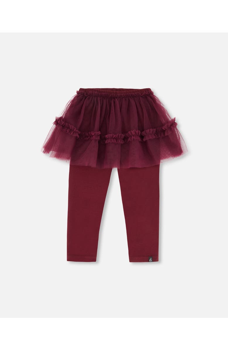 Deux par Deux Girl's Leggings With Tulle Skirt Burgundy, Main, color, 
