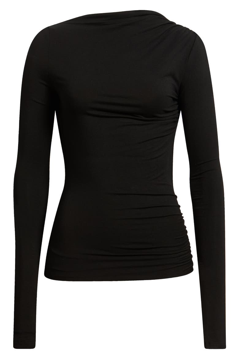 Romy Ruched Open Back Stretch Jersey Top, Main, color, BLACK
