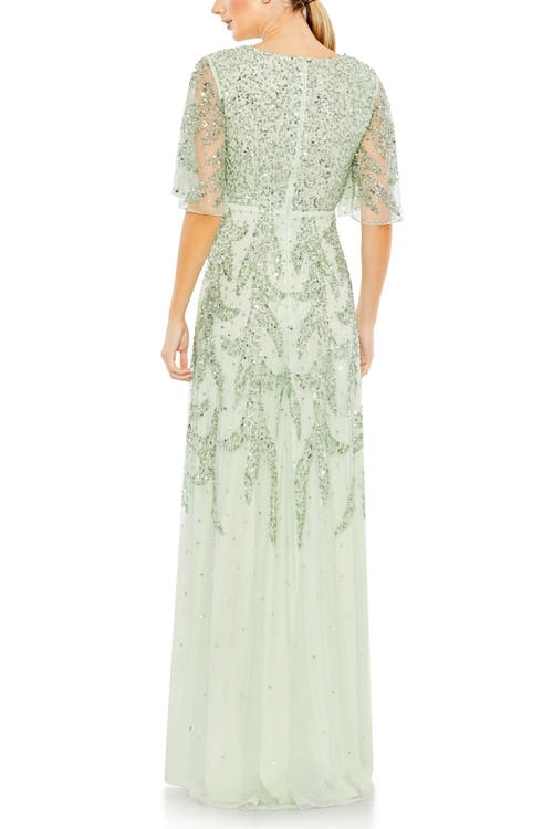 Mac Duggal Sequined Butterfly Sleeve High Low Gown