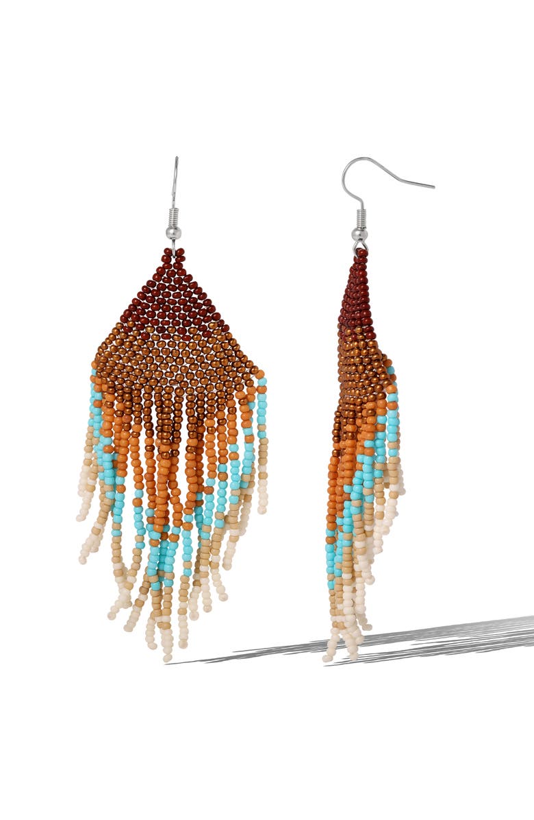 Jessica Simpson Beaded Fringe Earrings in Turquoise and Brown Ombre, Alternate, color, Turquoise/Brown