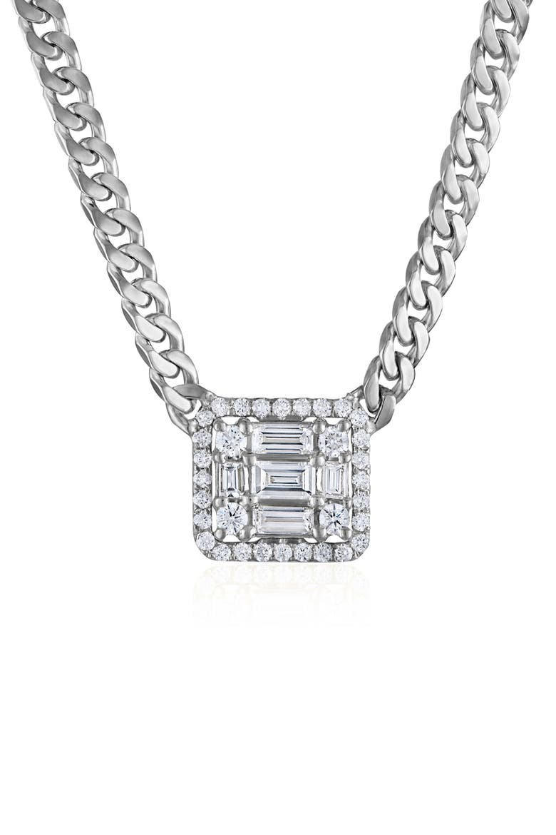Halo Cube Diamond Curb Chain Necklace, Main, color, 18K WHITE GOLD