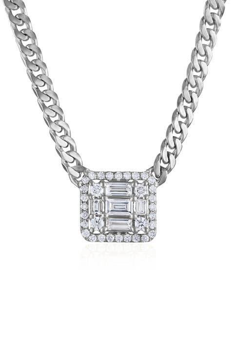 Halo Cube Diamond Curb Chain Necklace