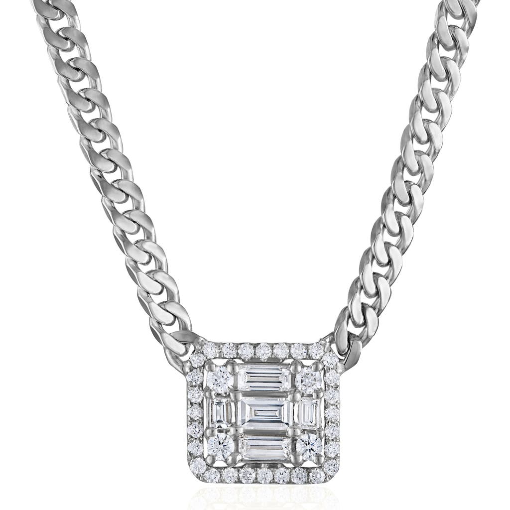 Mindi Mond Halo Cube Diamond Curb Chain Necklace in 18K White Gold at Nordstrom, Size 18"