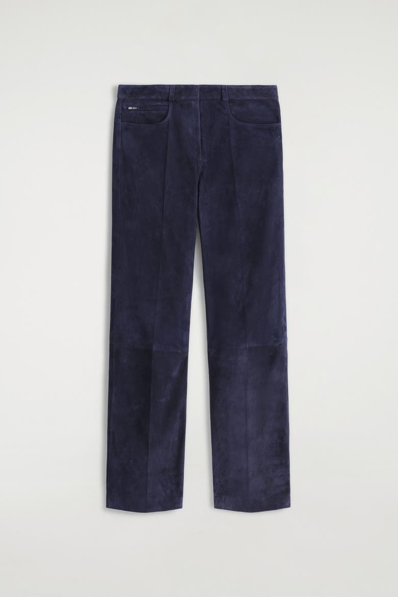 Suede Straight-leg Trousers, Alternate, color, STEEL BLUE