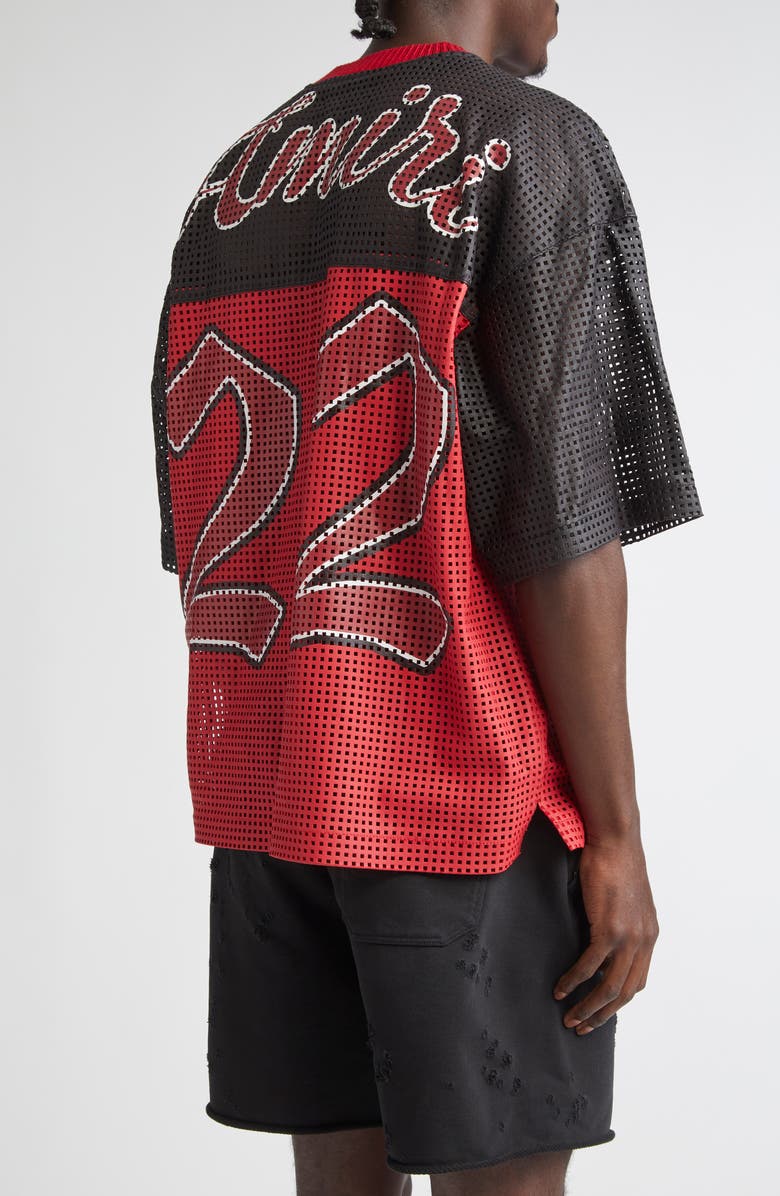 AMIRI Oversize Colorblock 22 Perforated Leather Jersey, Alternate, color, Varsity Red
