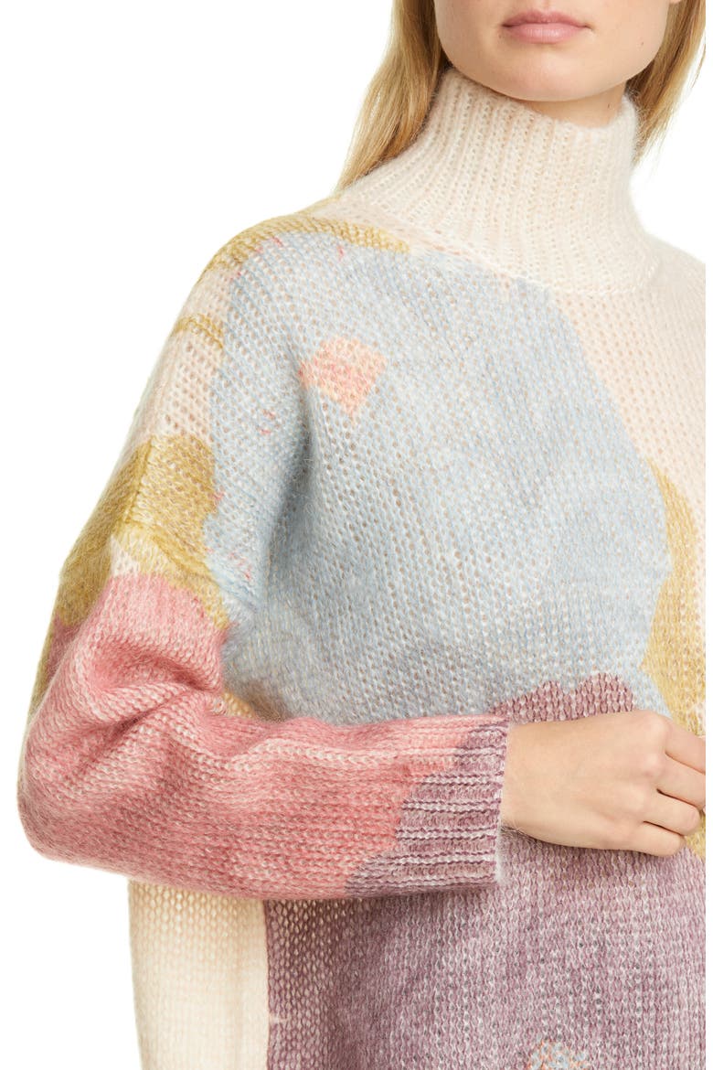 Camellia Print Mohair Blend Sweater, Alternate, color, POUDRE/ MULTICOLOR