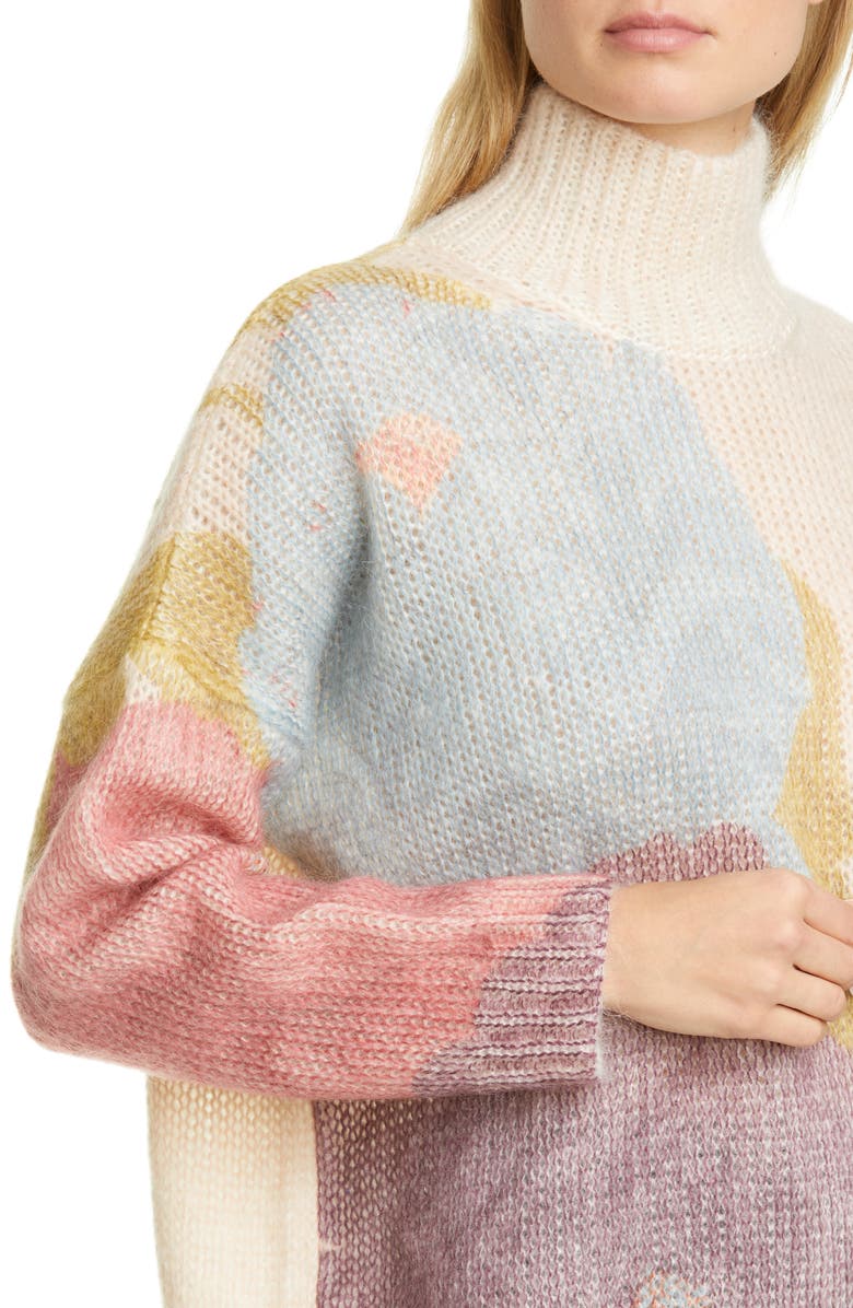 Valentino Camellia Print Mohair Blend Sweater, Alternate, color, 