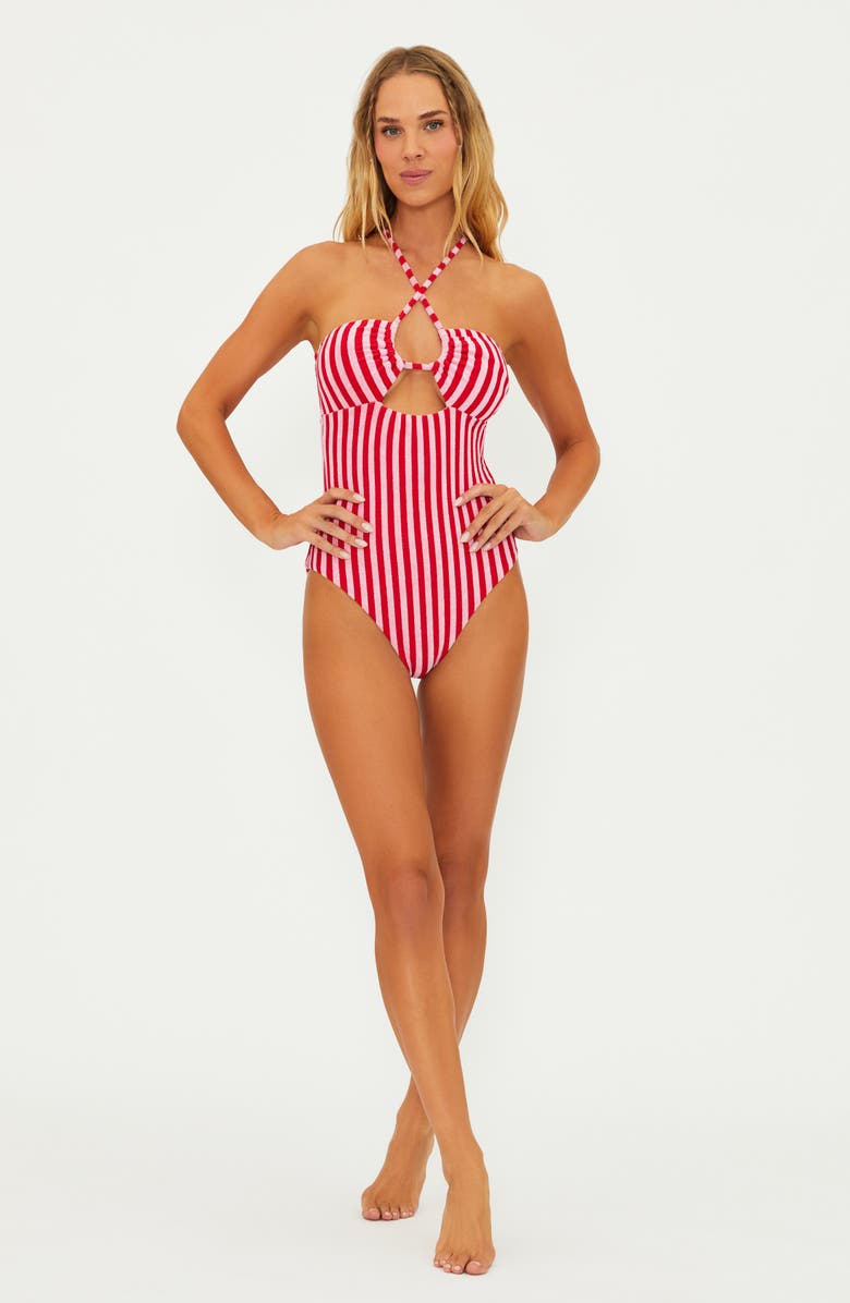 Beach Riot Phoenix Halter One-Piece Swimsuit, Alternate, color, Candy Cane Stripe