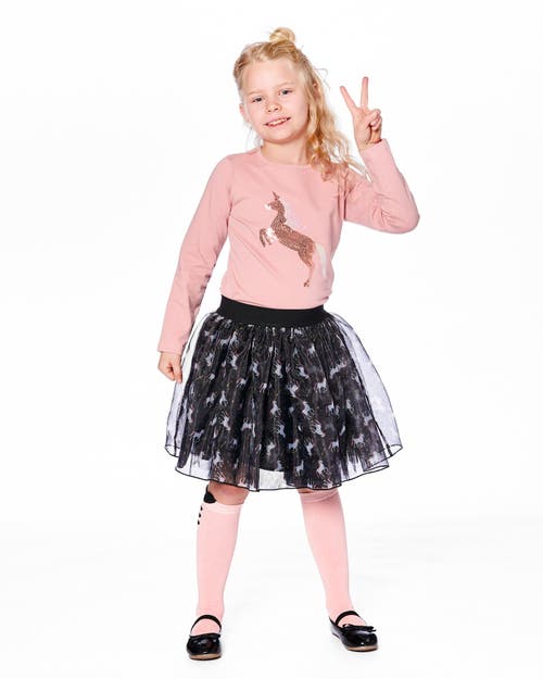 Deux Par Deux Organic Cotton Long Sleeve T-shirt With Sequin Unicorn In Pink