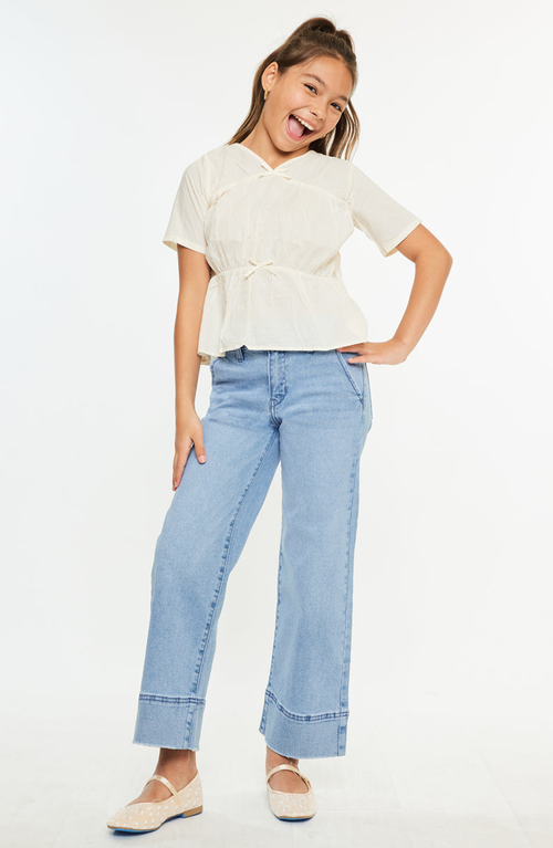 Kancan Darla High Rise Cropped Wide Jeans In Blue
