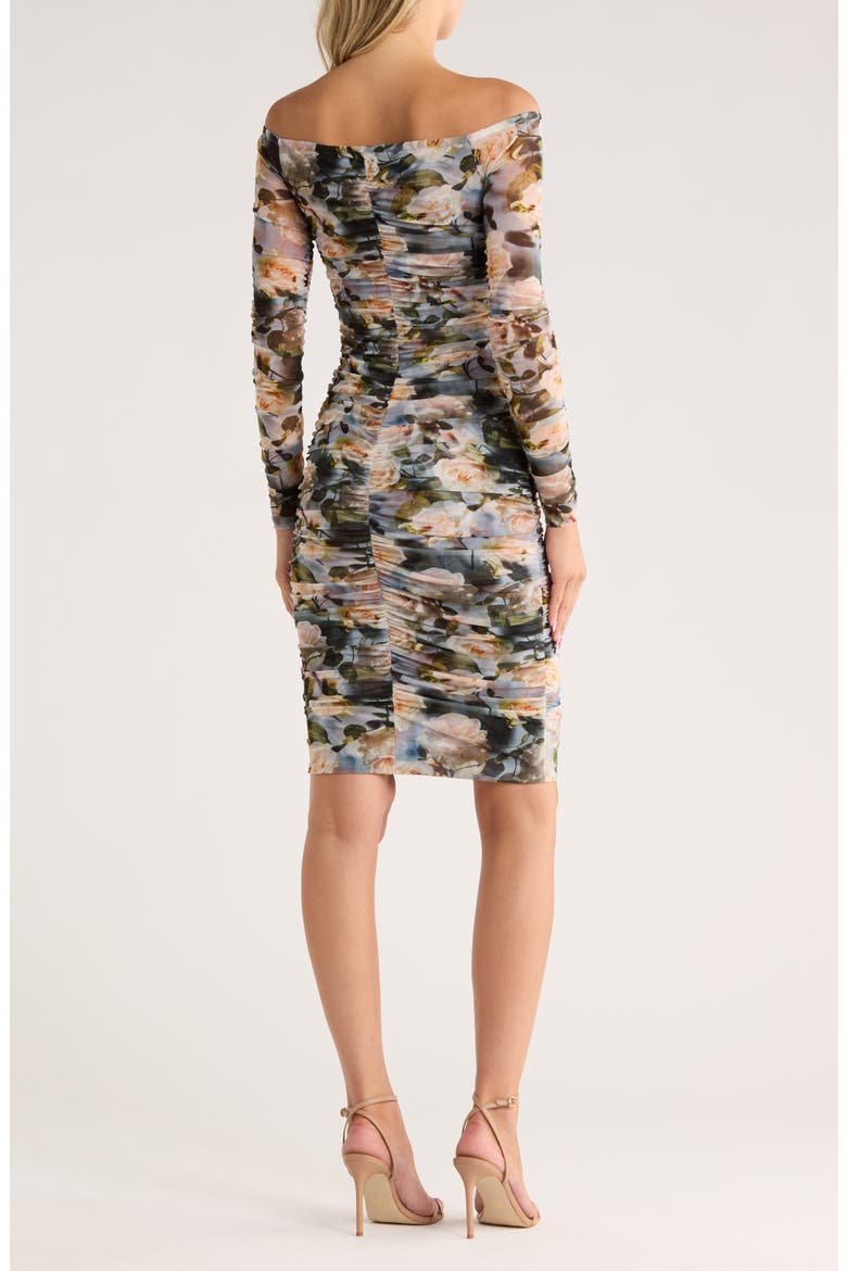 Morgana Off the Shoulder Ruched Mesh Dress, Alternate, color, MULTI DISTRESSED FLORAL