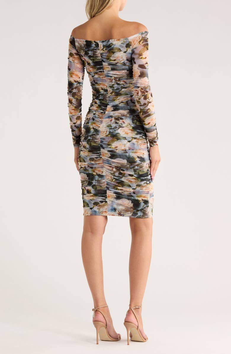 L'AGENCE Morgana Off the Shoulder Ruched Mesh Dress, Alternate, color, Multi Distressed Floral