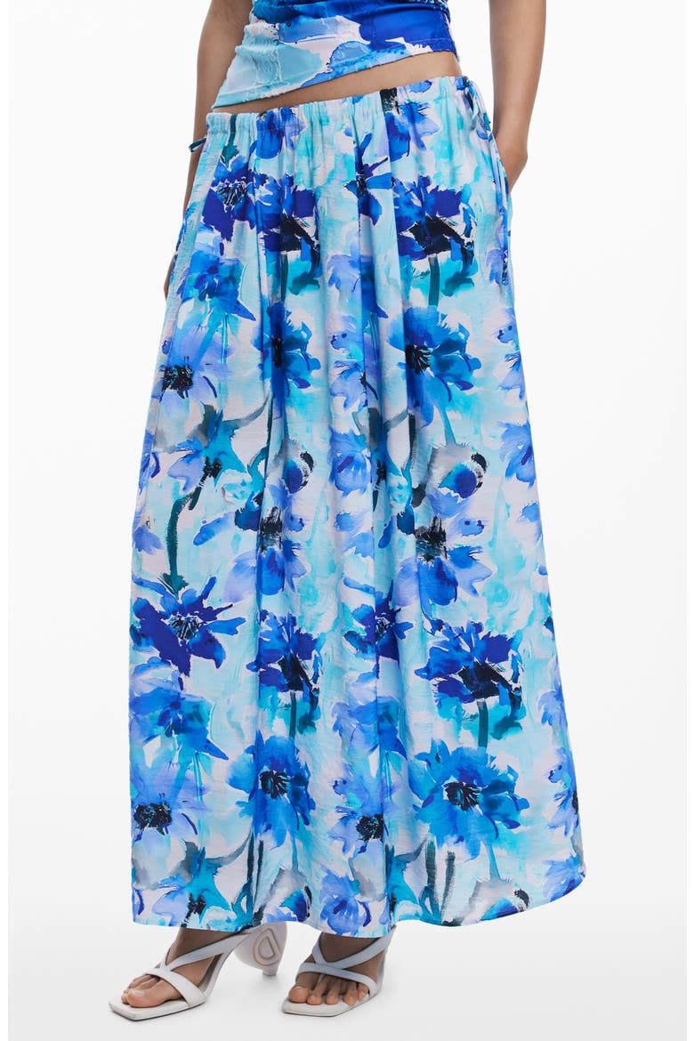 Floral Drawstring Maxi Skirt, Main, color, BLUE