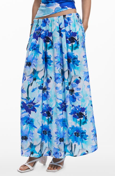 Floral Drawstring Maxi Skirt