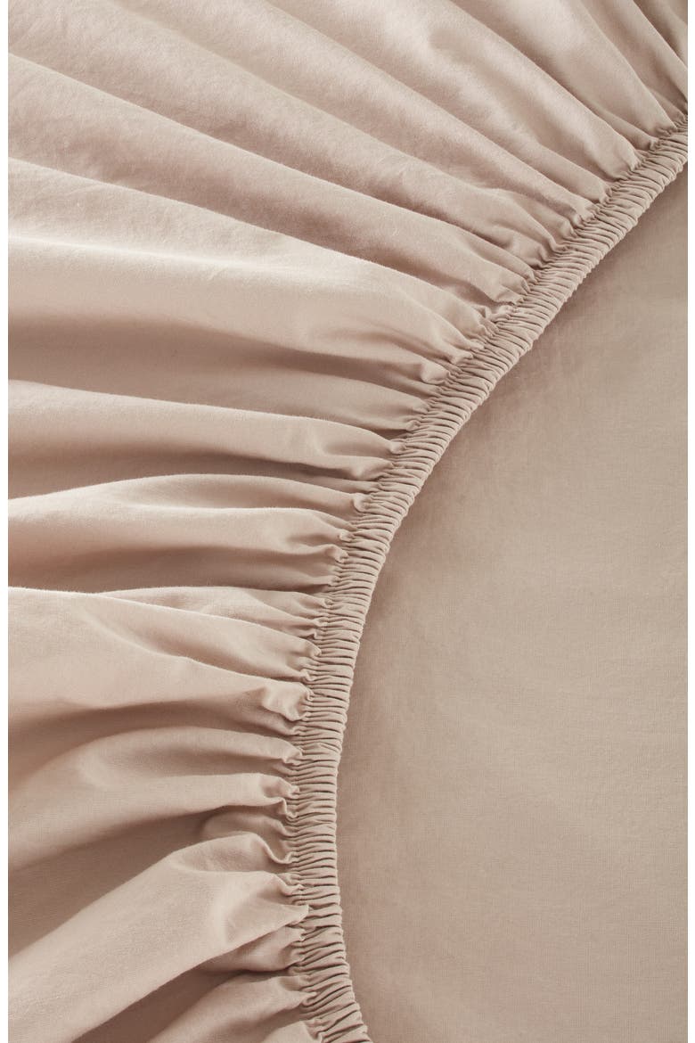 Organic Cotton Percale Fitted Sheet, Alternate, color, TAN THREAD