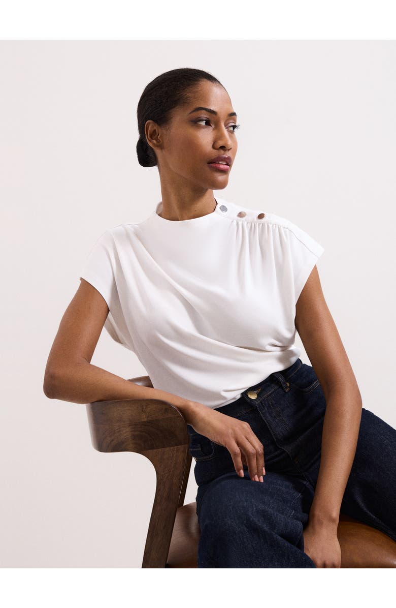 Phase Eight Paige Ruched Shoulder Hardware Ponte Top, Alternate, color, Ivory