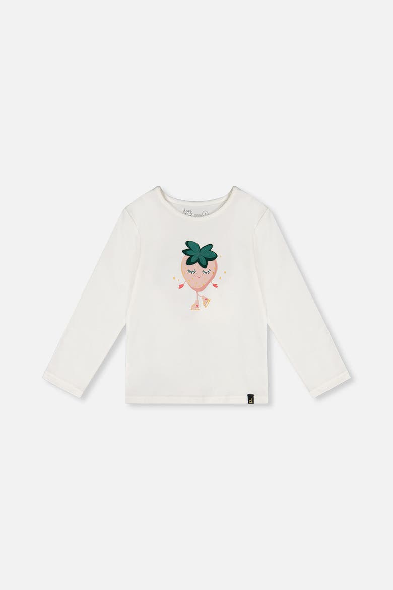 Organic Cotton Soft Whimsical Strawberry Long Sleeve T-Shirt, Main, color, Off-White