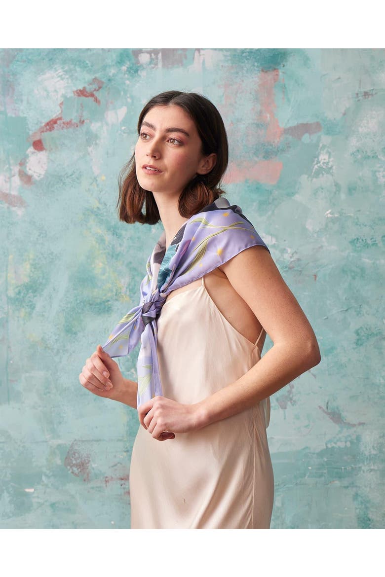 Catherine Rowe Pet Portraits Frenchie Silk Square Scarf, Alternate, color, Lilac