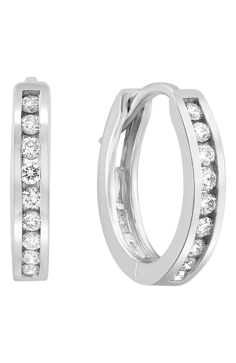 EFFY 14K White Gold Channel Set Diamond Hoop Earrings - 0.26 ctw, Main, color, 