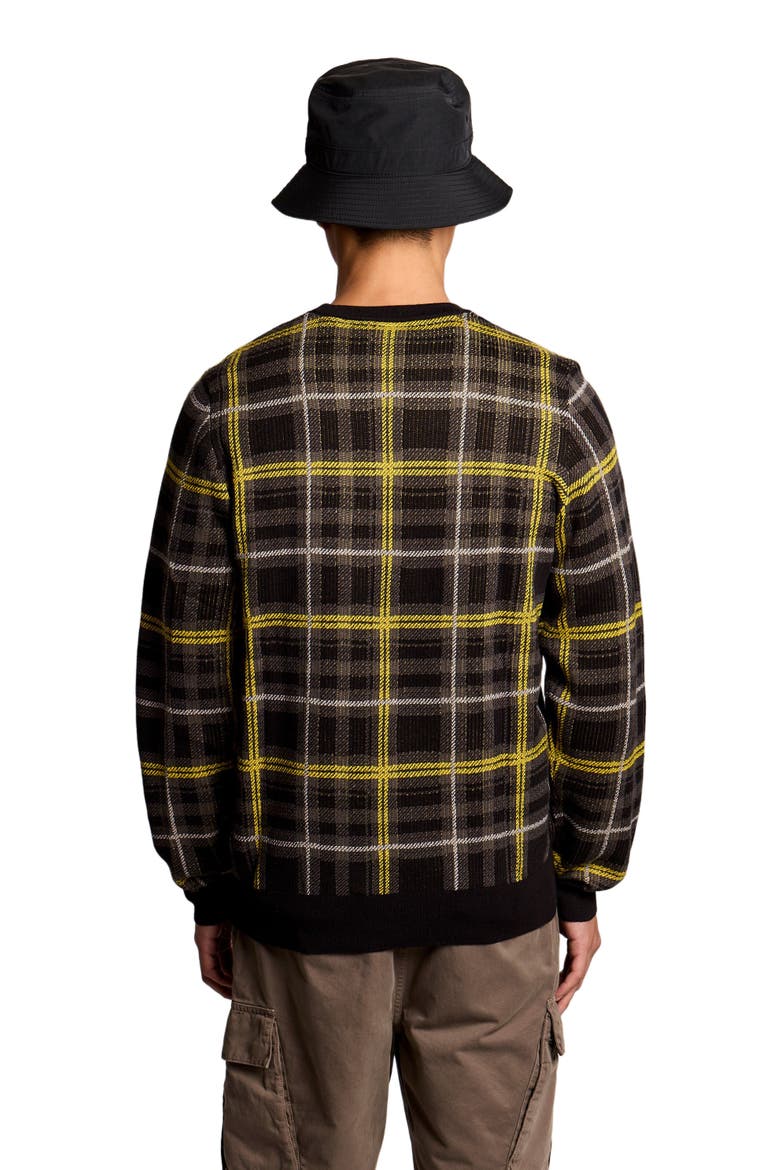Ribbed Jacquard Tartan Crew Neck, Alternate, color, Jet Black