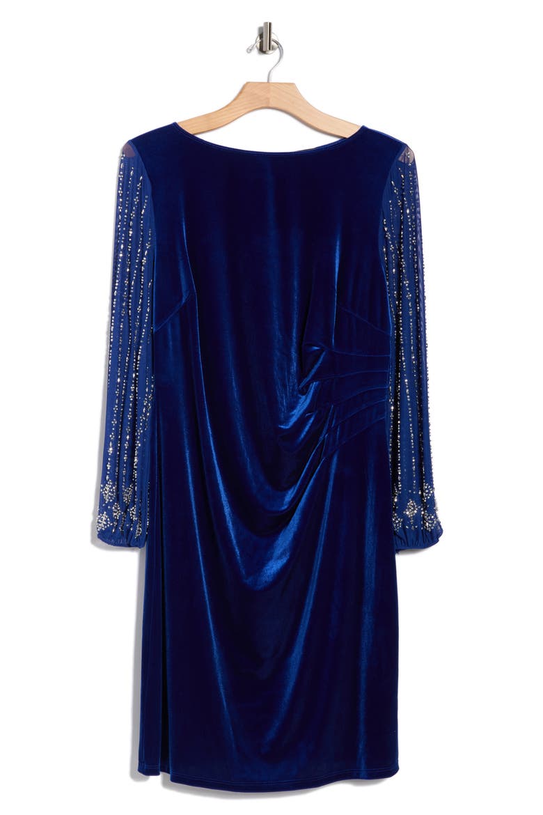 Beaded Long Sleeve Velvet Sheath Dress, Alternate, color, ROYAL